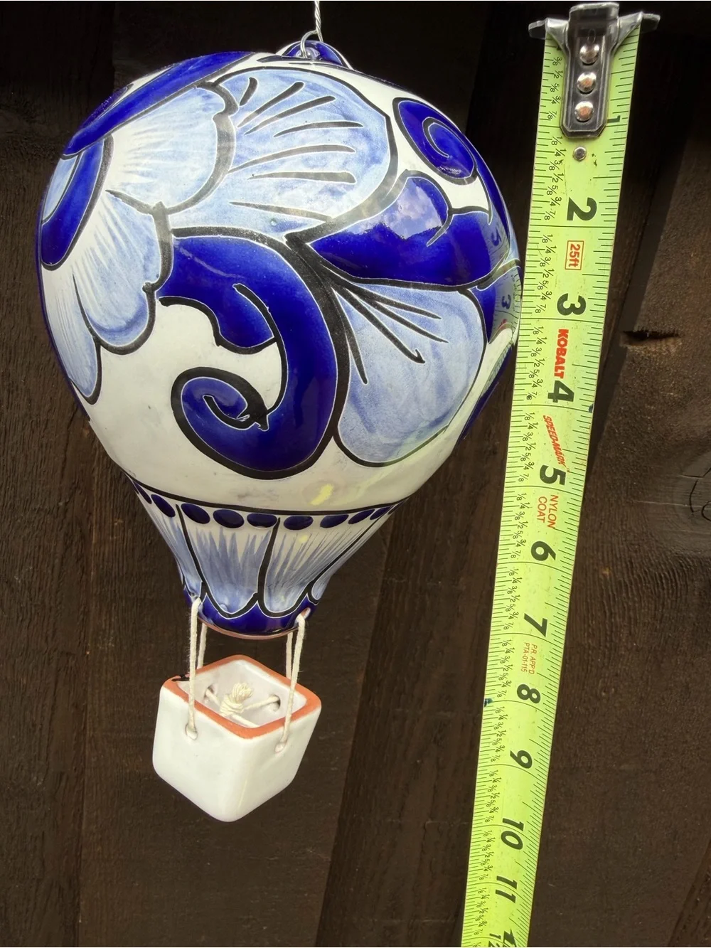 Blue and White Talavera Hot Air Balloon Hanging Accent - Decorative Home Accent